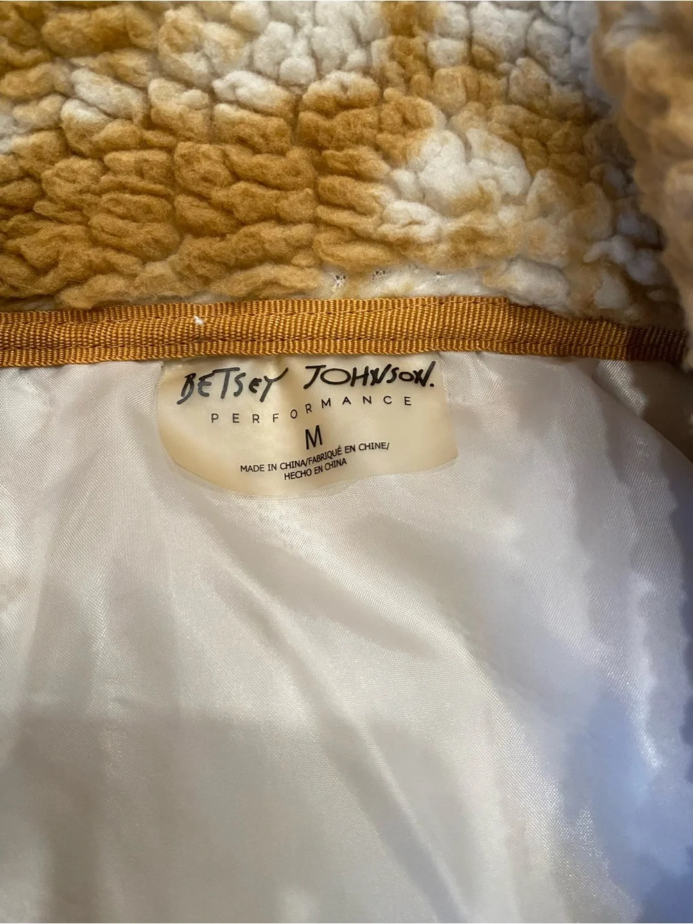 Betsey Johnson Cream and Brown Sherpa Zip Front Jacket